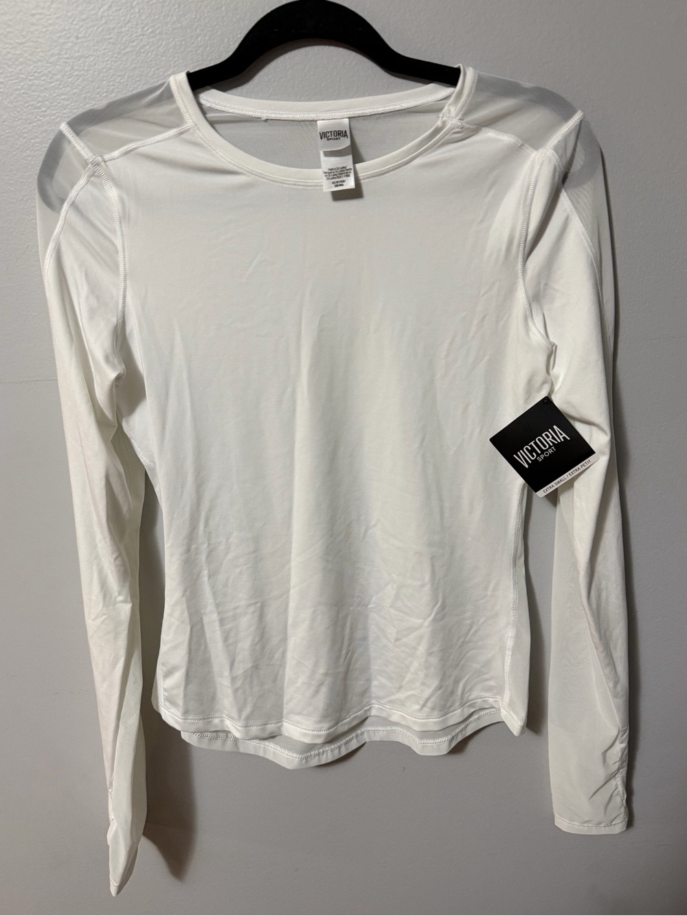 NWT Victoria Sport White Body Wick Long Sleeve Performance Top XS Mesh Athletic